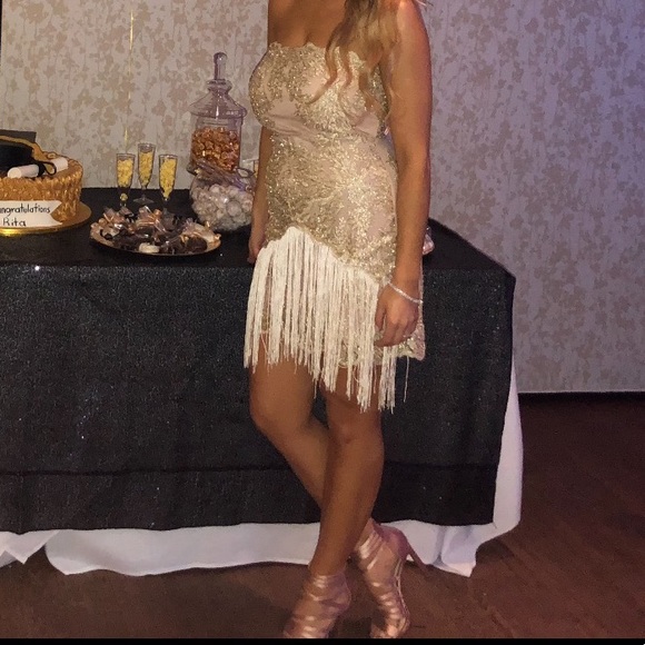 Strapless mini gold dress - Picture 4 of 5